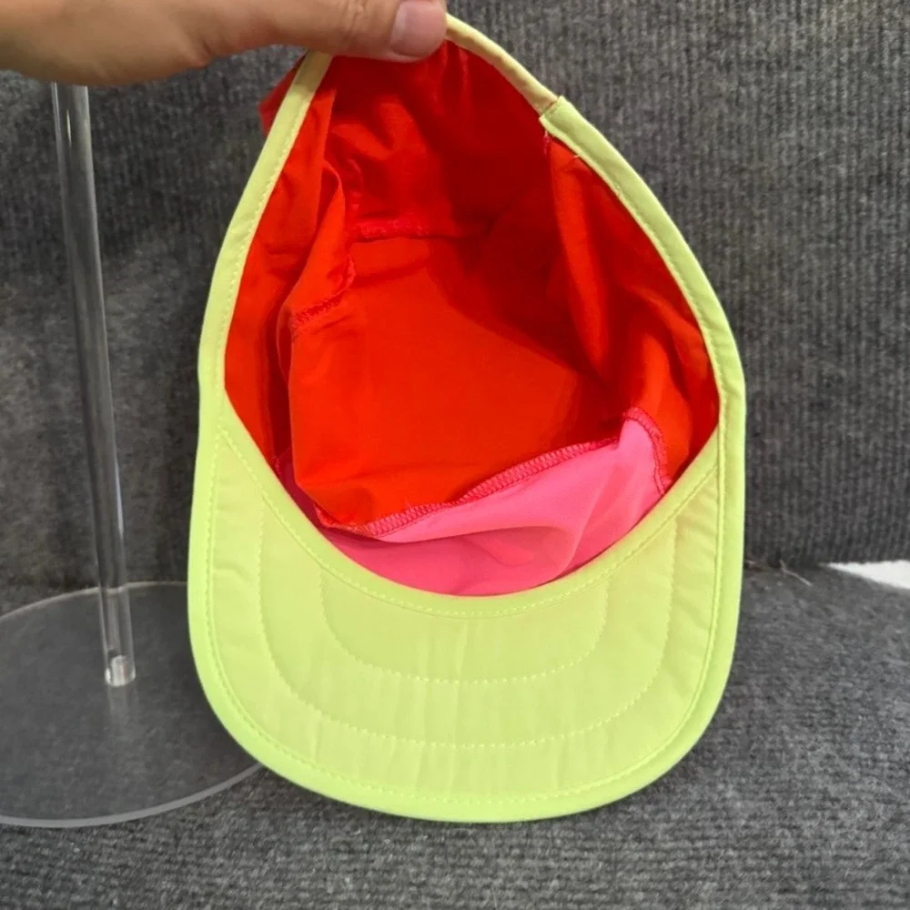 Brooks Running Hat Neon Pink Orange Lime Green Colorblock Performance Cap